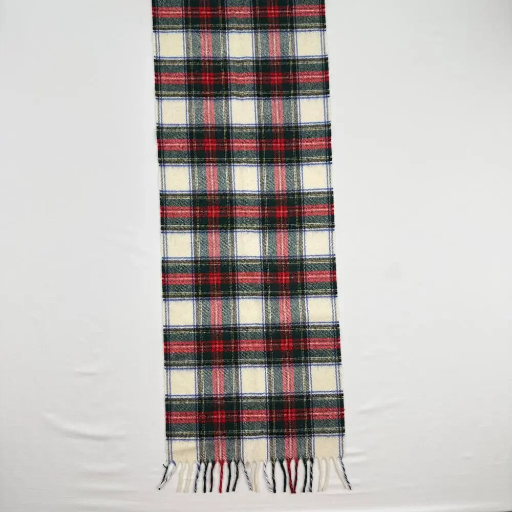 Vintage Lambswool Tartan Plaid Fringe Scarf Heritage Woven in Great Britain